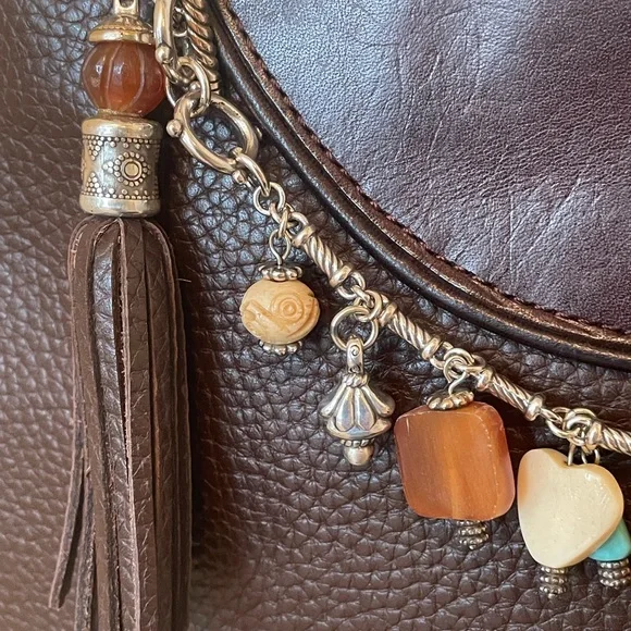 BRIGHTON Small Brown Pebbled Leather Bag with Detachable Charm Bracelet - Picture 11 of 16